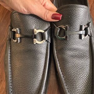 Salvatore Ferragamo Black Leather Slip-Ons